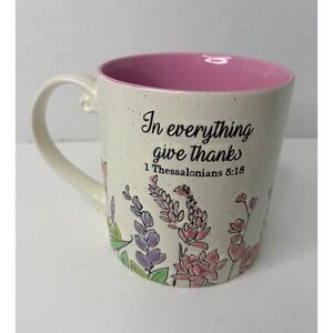InHomestylez Give Thanks 1 Thessalonians 5:18 Floral Ceramic Mug Pink Inside